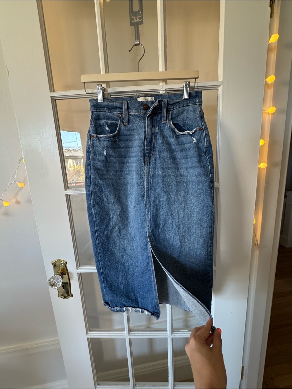 Universal Thread Straight-Leg Denim Jeans Skirt w Front Slit